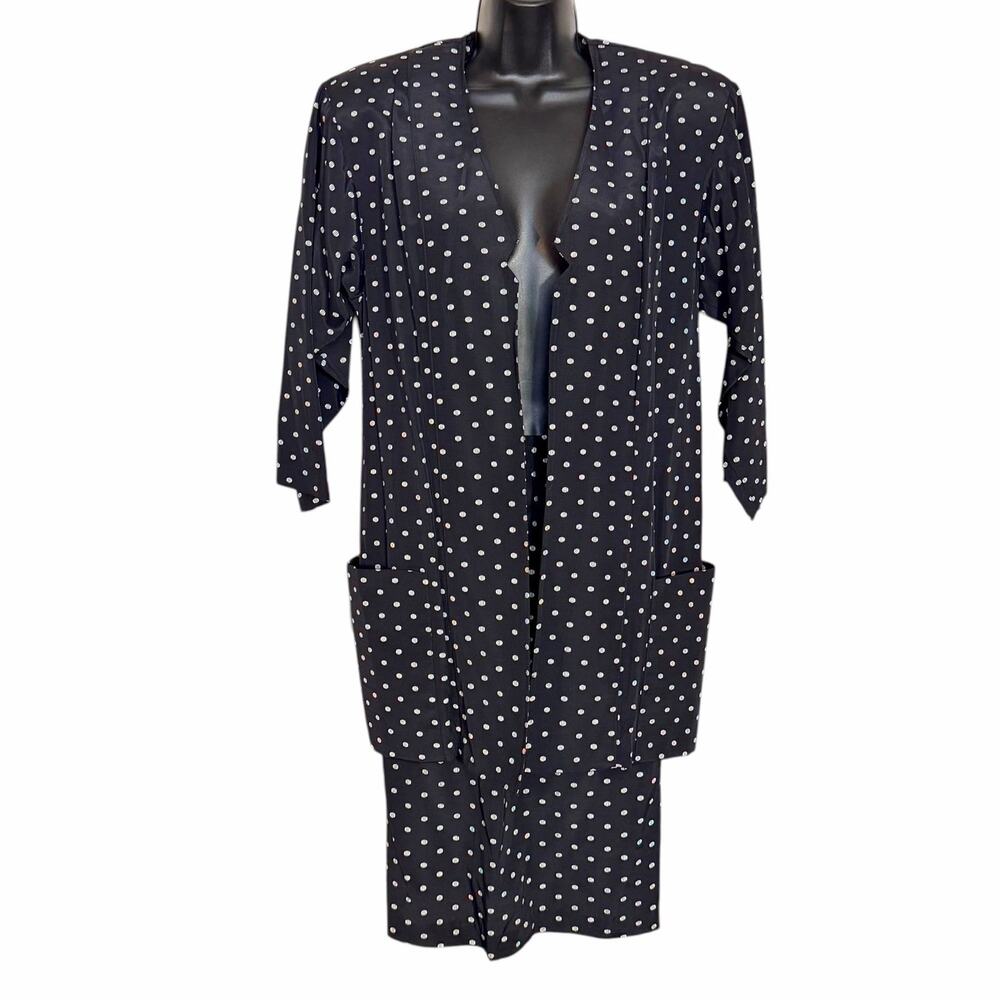 VINTAGE 80s 90s KWAI RETRO BLACK & WHITE POLKA DOT BLAZER AND SKIRT SET SIZE 8